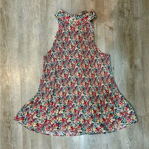 Pleione multicolor floral tank top tie neck ruffle hem SZ M